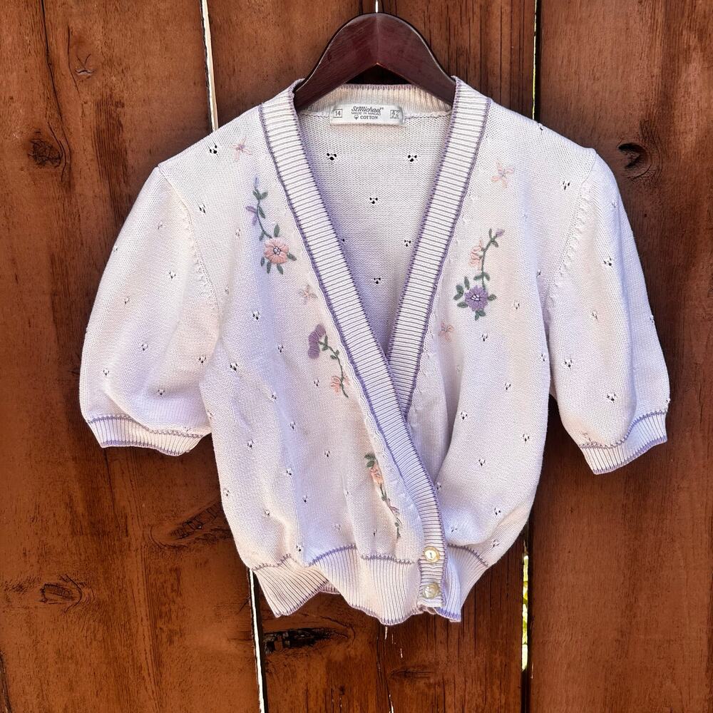 Vintage St. Michael Floral Embroidered Crossover Cardigan Size Womens Medium